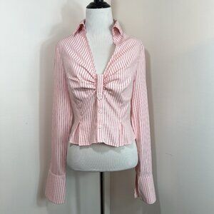 Pretty Little Thing Shirt Button Up Size 6 Cropped Tailored Y2K Office Mob Wife